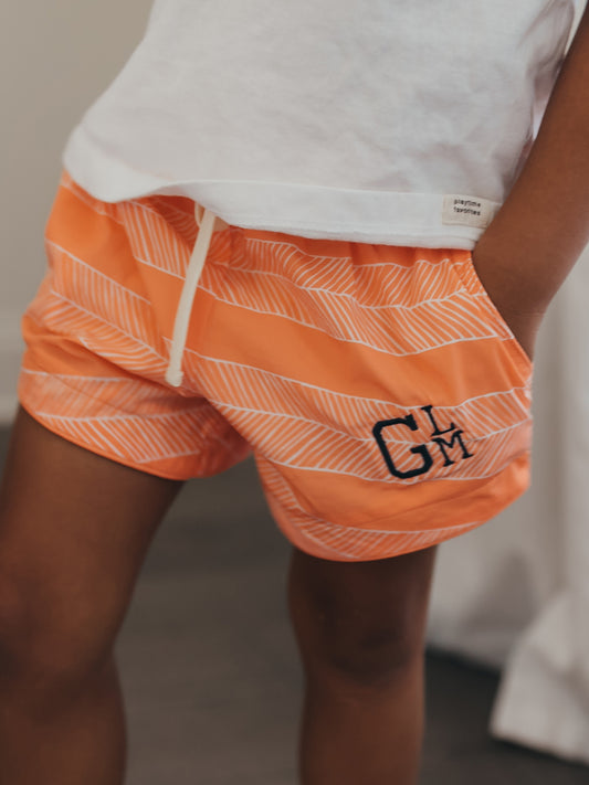 Customizable Boy's Everyday Lined Trunks – Orange Feather Stripe
