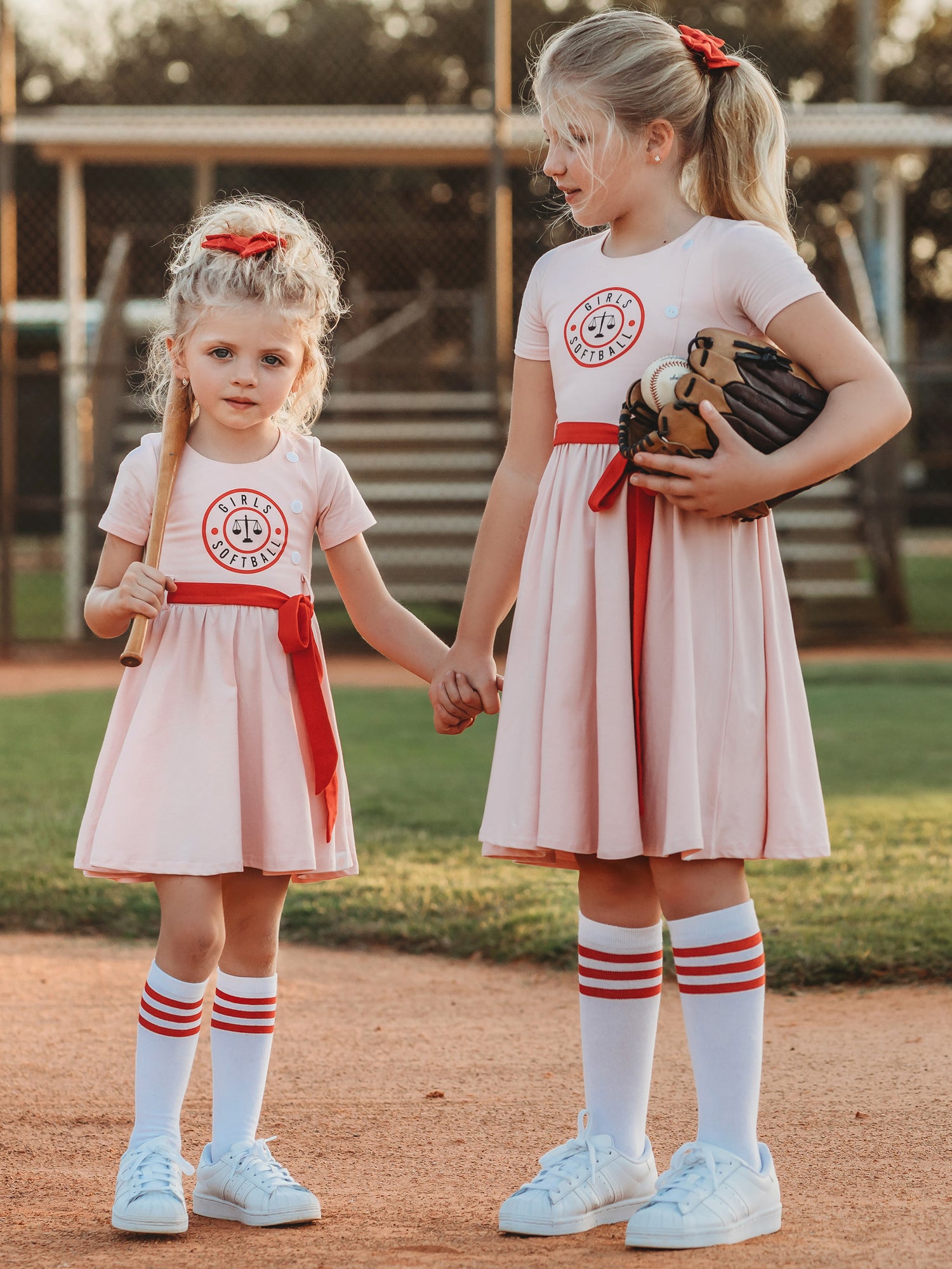 Girls Pink Baseball Player Costume Hat Socks Kids League Dress Halloween