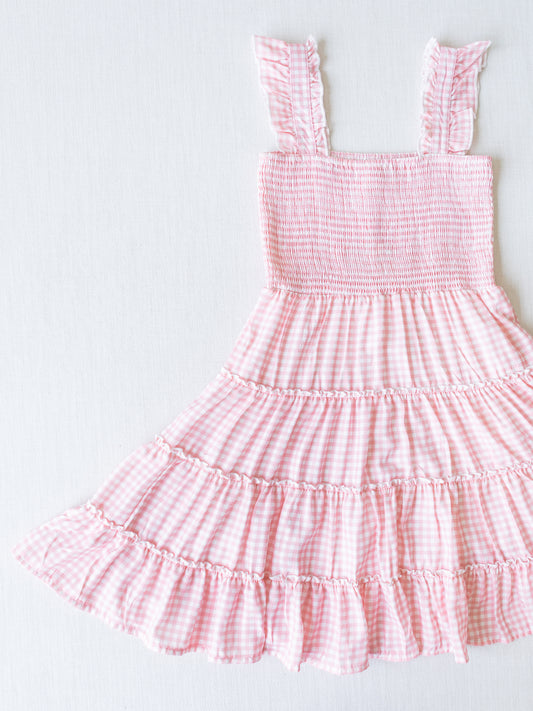 Women's Smocked Tiered Dress - Sweet Pink Check