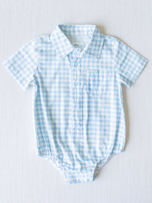 Boy's Button Up Shirt - Blue Gingham
