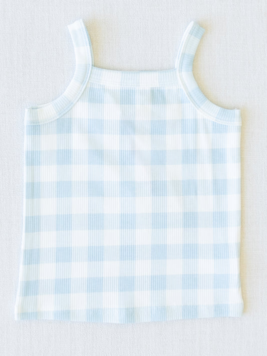 Fitted Tank Top - Light Blue Check