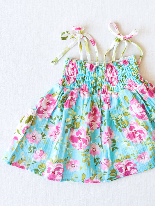 Smocked Beach Tunic - Swirly Floral Pinks