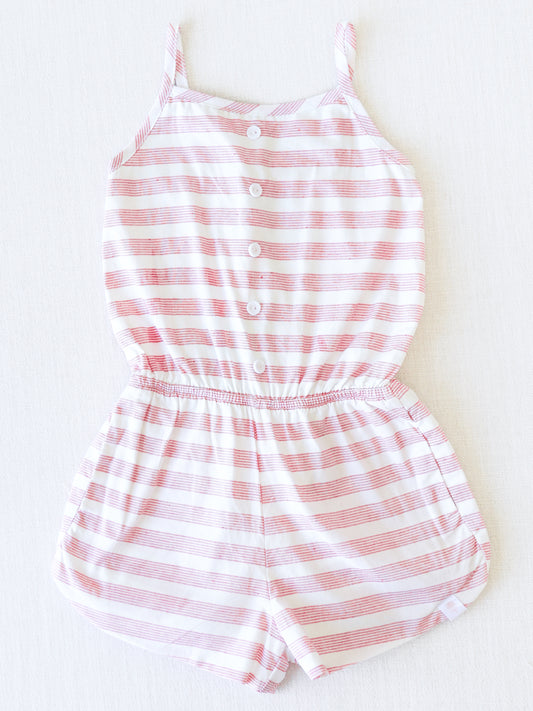 Easy Day Romper – Red Pinstripes