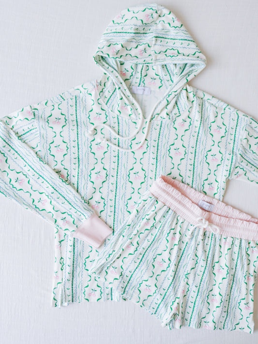 Women's Hooded Athleisure Set - Cherry Gingham