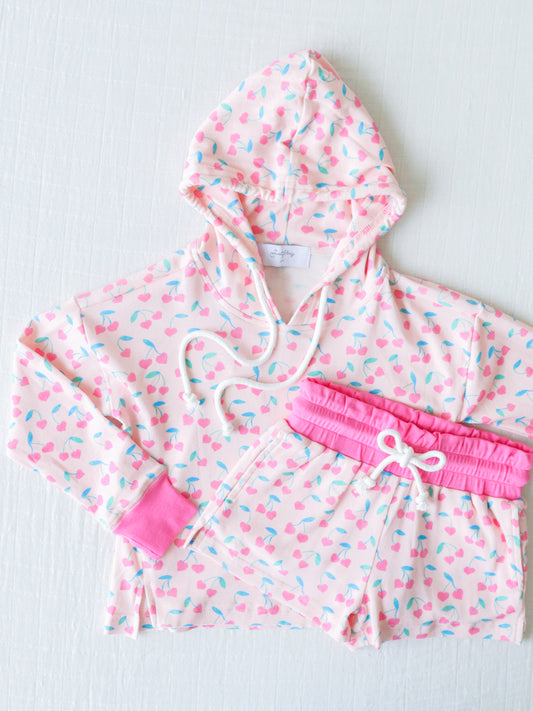 Hooded Athleisure Set - Cherry Hearts
