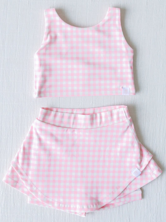 Active Skort Set - Flamingo Check